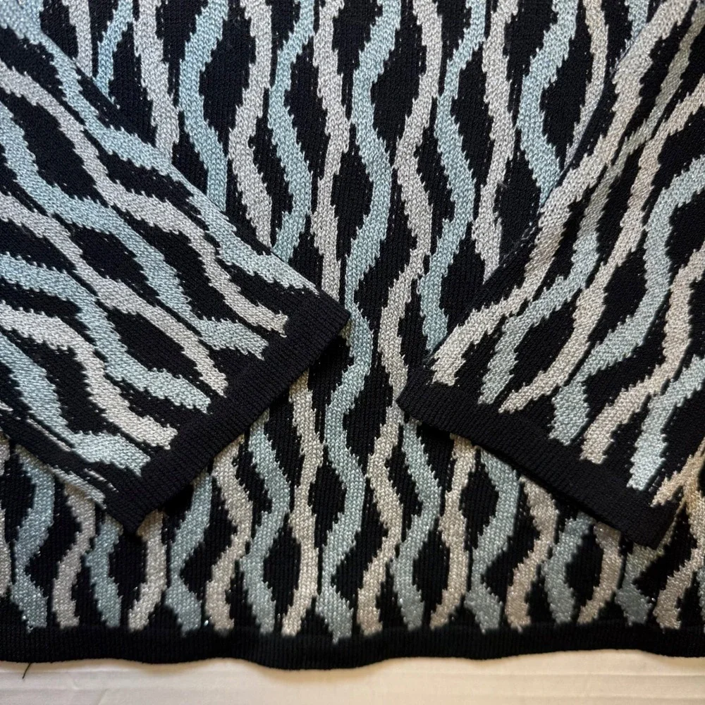 St John‎ Knit Cardigan Sweater Blue Black Geometric Old Money Vintage Size 6